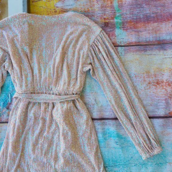 Princess Polly Pink Iridescent Dancing Queen Sequin Surplice Mini Dress 8US - Picture 12 of 14